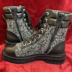 KURT GEIGER LONDON TWEED COMBAT BOOTIES